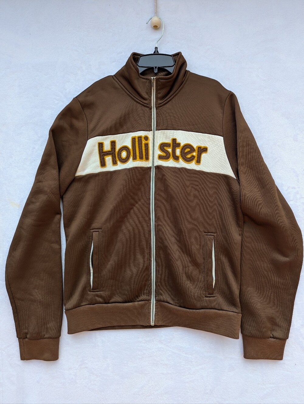 Hollister Brown Logo Zip-Up Jacket Mens L